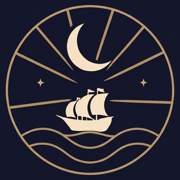 Sleepy Expedition logo: a crescent moon above a small sailing ship, framed by compass lines